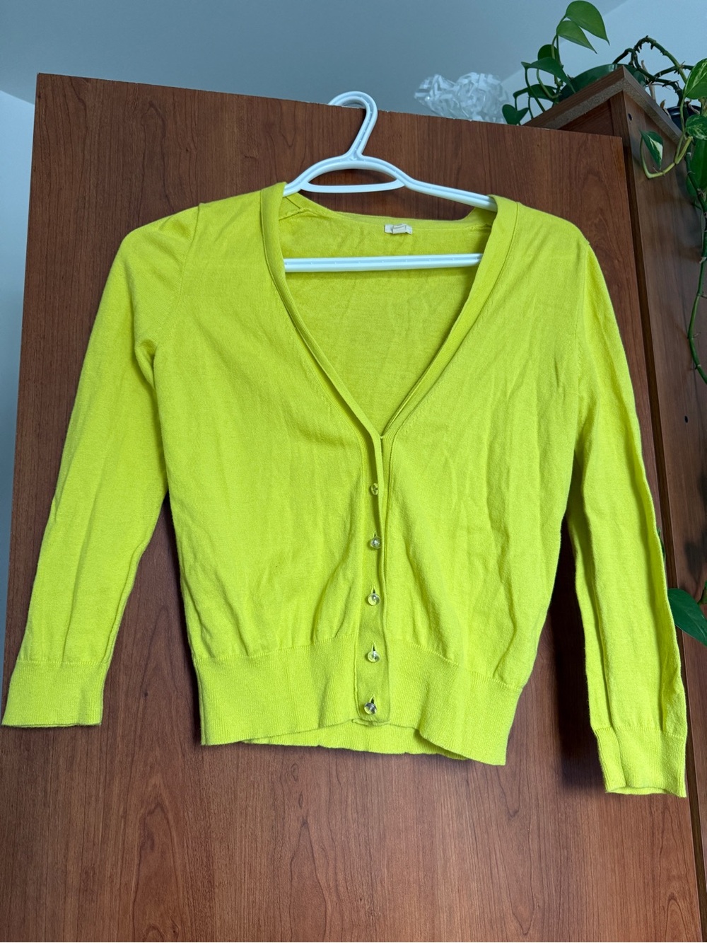 J. Crew Lime Green V-Neck Button Cardigan